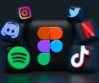 3D icons of social media apps against a dark background feature Instagram, Twitter, Netflix, Discord, Spotify, TikTok, and Figma. Each icon showcases its brand logo on a black rounded square or circle while highlighting online safety. Figma's logo is central and prominent.